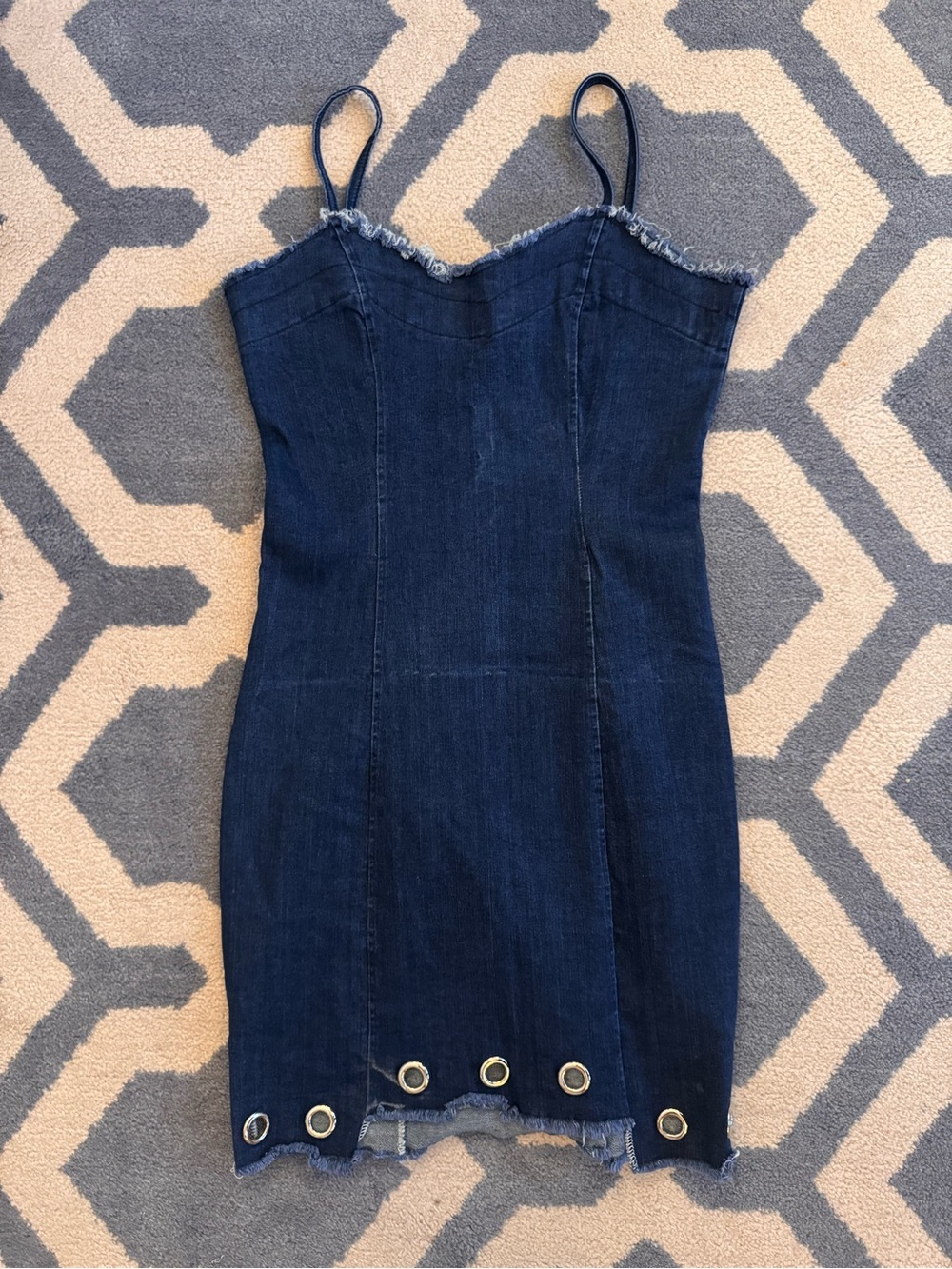 Kiwi Dark Blue Denim Mini Dress with Grommet Hem